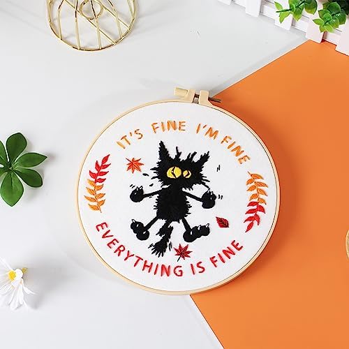 Louise Maelys Everything is Fine Embroidery Kit for Beginners Cat DIY