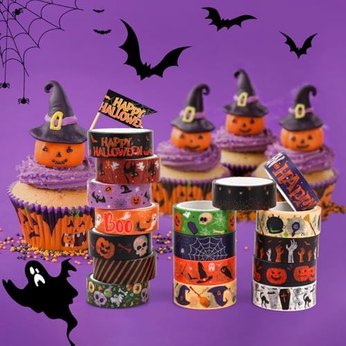Halloween Washi Tape Set 20 Rolls Halloween Scary Decorative Tape for Kids Holiday DIY Art Crafts Notebook Scrapbooking & Stamping Supplies