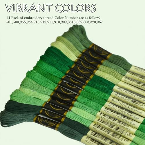 Premium Rainbow Color Embroidery Floss - Cross Stitch Threads - Friendship Bracelets Floss - Crafts Floss - 14 Skeins Per Pack Embroidery Floss, Pistachio Green Gradient