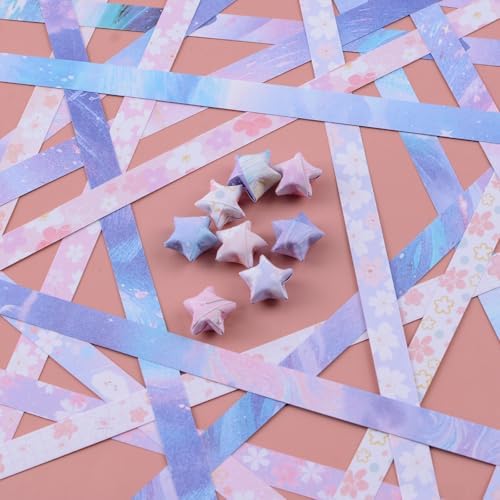 Origami Star Paper Strip, 1200Pcs Double-Sided Printing Lucky Star Paper Strips Sakura and Starlight Themed Origami for DIY Craft, 24 Patterns