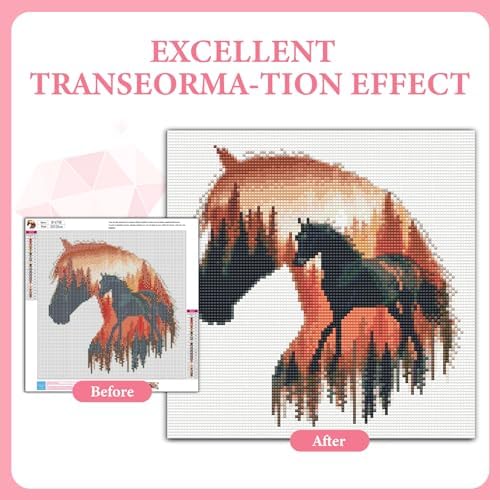 GEEHEIY Diamond Art Kits for Adults, 5D Forest Horse Diamond Painting Kit
