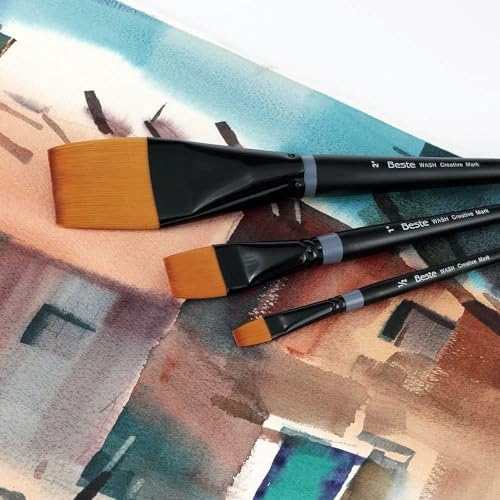 Creative Mark Beste Golden Taklon Script Liner, #6 Artist Paint Brush, Professional Watercolor Brushes, for Acrylic Painting, Short Handle, Sharp Edges, Hand-Tied & Shaped