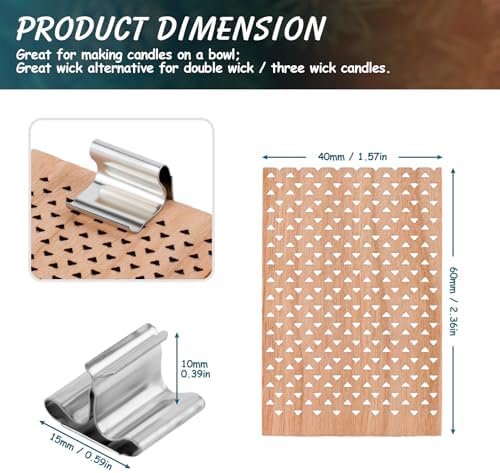 10 Set Wood Candle Wick Grid Design Large Wooden Wick 1.6x2.4inch / 40x60mm (Width*Height), Natural Crackling Wood Wick Core with Iron Stands for Soy Candle Making Handmade Candles Supplies