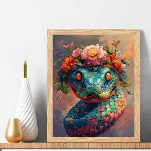 Natuyalo Paint by Numbers for Adults - Colorful Snake and Flowers Paint by Number Kits on Canvas Without Frame, Animal DIY Acrylic Painting for Ideal Gift Home Wall Decor 16x20 Inch