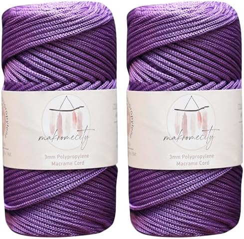 Makromecity, 2 Skeins of Polyester Macrame Cord 3mm x 131 Yards (394 feet) 3mm Polypropylene Lilac Macrame Cord Crochet Macrame Bag Cord Crafts for Wall Hangings, Bags, Underplate, Rug