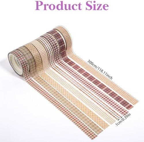 8 Rolls 10 mm Arts Adhesive Tapes, Gingham Washi Tape Charming Vintage Washi Tape Set Thin Retro Decorative Masking Tapes for Journals Scrapbooking DIY Crafts Planners Gift (Lattice)