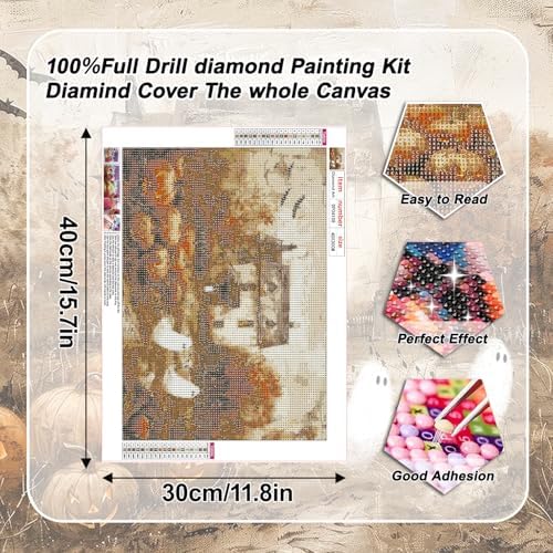 VeGuude Halloween Diamond Art Kits for Adults Ghost Diamond Painting Kits for Adults, DIY Full Rhinestone 5D Diamond dots (Gemstone Craft), Home Wall Decoration (16x12 inch)