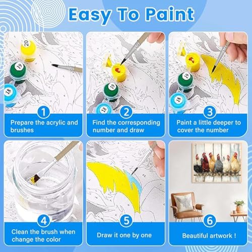 KYOQFVN Chicken Paint by Numbers Kits for Adults - DIY Paint by Numbers Kit on Canvas，Acrylic Painting by Number for Home Wall Decor 16 x 20 inch
