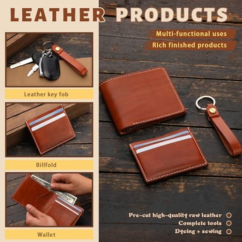 CBHGFEA 51Pcs Leather Working Kit, Vegetable Tanned Leather Craft Kit