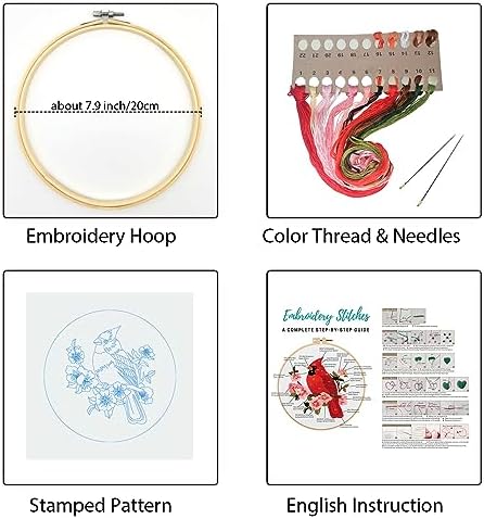 Louise Maelys Cardinal Embroidery Kits for Beginners with Flower Pattern