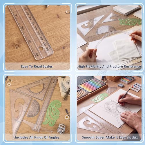 Frienda 5 Pack Drafting Tools 12 Inch T-Square Ruler Plastic Transparent