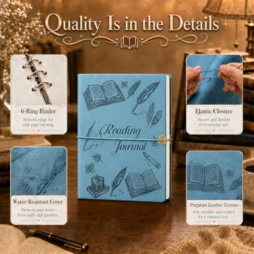 Reading Journal for Book Tracking PU Leather Book Journal (Blue)