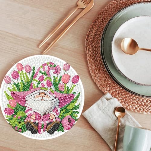 ijbnhd 8 PCS Diamond Art Coasters Gnomes Diamond Painting Coasters
