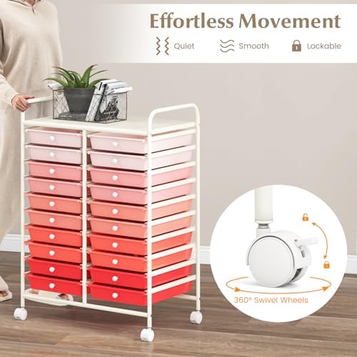 COSTWAY 20-Drawer Rolling Storage Cart, Utility Storage Organizer Cart