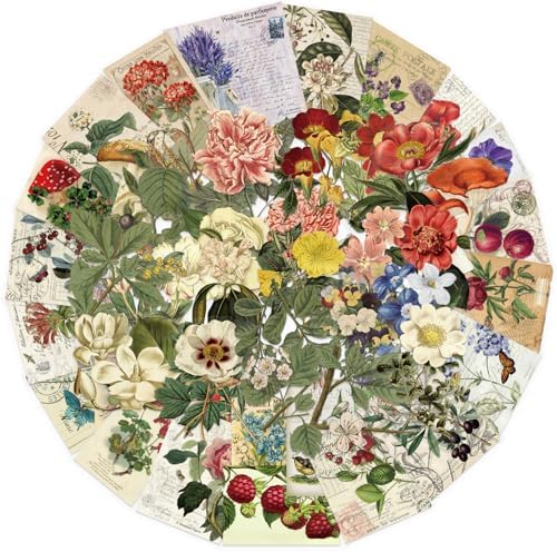 50Pcs Vintage Plant Stickers Pack, Aesthetic Flowers Stickers for Scrapbook Journaling Water Bottle Kindle Laptop Skateboard Guitar, Waterproof PET Transparent Sticker