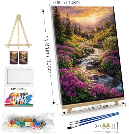JOOZ Landscape Paint by Number for Adults Beginner with Frame Paint by Number Kits Sunsets on Canvas with Easel DIY Digital Oil Painting for Home Wall Decor Gifts 7.87x11.81 Inch