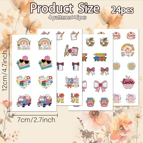 OLYCRAFT 24Pcs Back-to-School Season Clay Transfer Paper 4 Design Transfers Paper for Polymer Teachers' Day Polymer Clay Transfer Sheets Small Ceramic Decal for Clays Earrings Jewelry Making