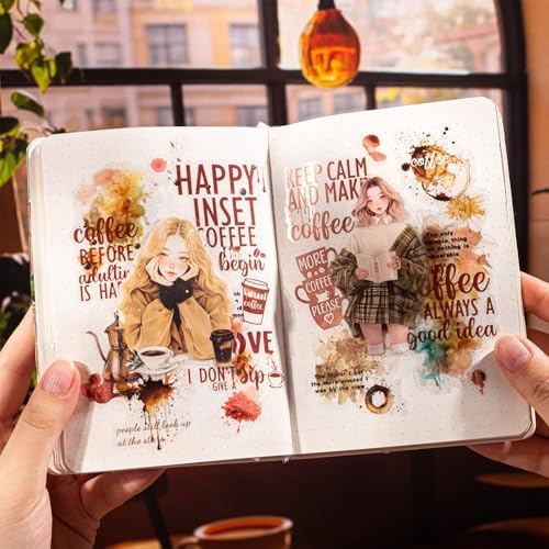 Alideco 6pcs Decorative Adhesive Tapes Vintage Coffee English Collage PET Tape Great for Bullet Journal Supplies, Arts, Scrapbook, DIY Crafts, Planners (kafeiyulu)