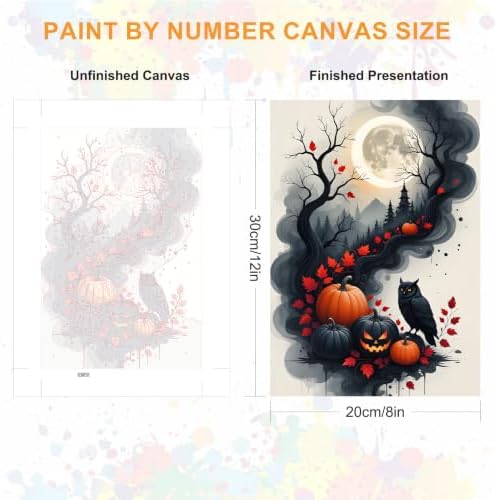 SENQAO Halloween Owl Fall Pumpkin Paint by Number Kits for Adults, DIY Paint by Numbers Kits for Adults Beginners Without Frame, Acrylic Paint Canvas Painting Kits Art for Home Decor 8X12 inch