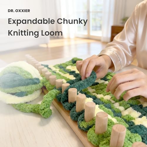 DR.OXXIER Chunky Yarn Loom, Expandable 30" Knitting Board for Blanket