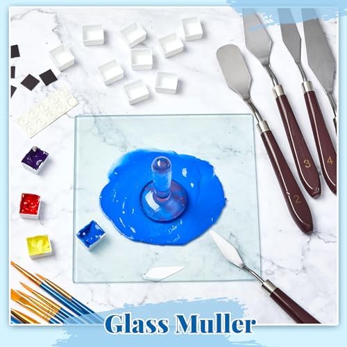 Nuanchu 109 Pcs Paint Muller Glass Slab Set,1.57'' in Dia,Long Handle