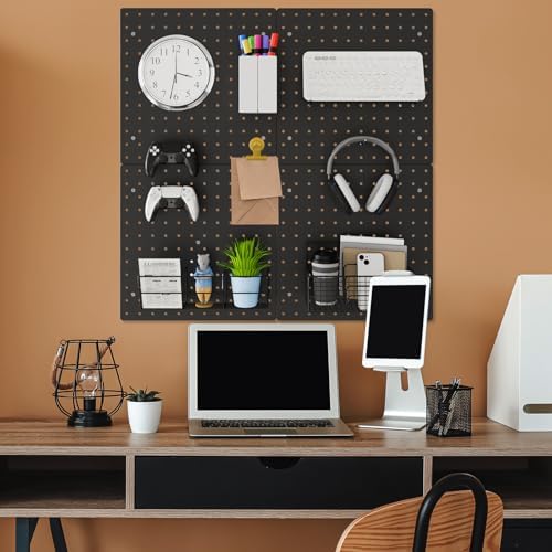 FZK Modular Plastic Pegboard Wall Organizer Kit, Black, 12x12, 4 Panels