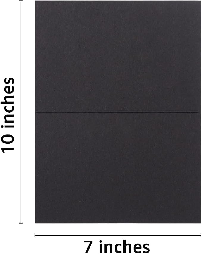 50 Pack Blank Folded Cardstock Cards, Black, 5x7