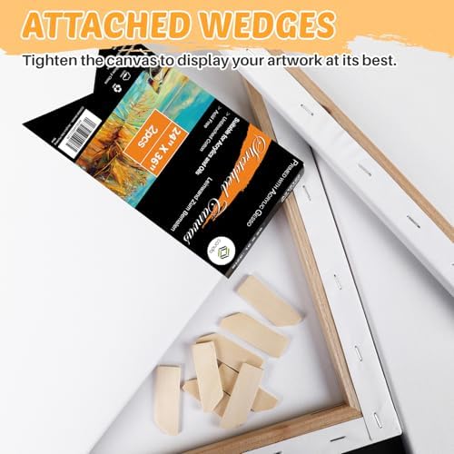 CONDA 24x36 inch Stretched Canvas for Painting, 2 Pack Primed Large Canvas, Primed Acid-Free Cotton 5/8 Inch Profile Value Bulk Pack for Acrylics, Oils Painting