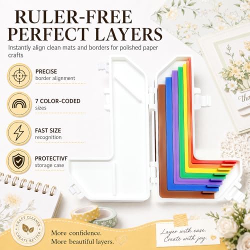 Paper Crafting Alignment Guide Set with Case,Margin Precision Layering Matting Spacers,Precision Layering & Matting Spacers,Color Coded Size Tabs for Card Making and Scrapbooking (7Pcs)