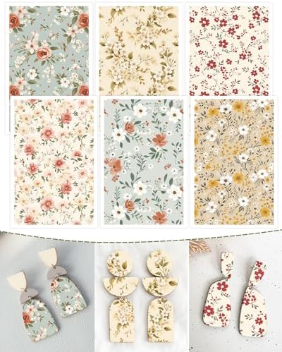 Puocaon Vintage Flower Clay Transfer Paper - 18 Pcs Flower Art Design Transfer Sheets for Polymer Clay Colorful Floral Earrings Design Jewelry Making