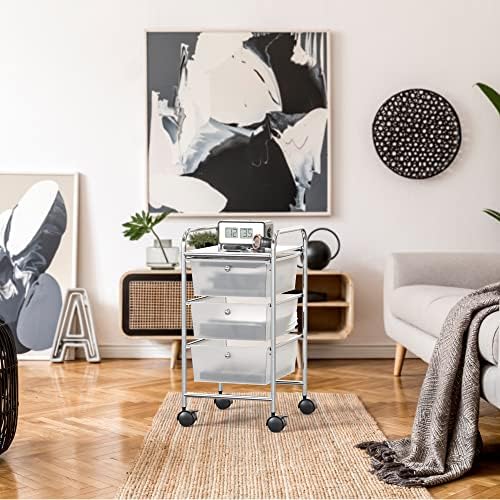 Simple Houseware 3 Drawers Rolling Utility Cart Art Craft Organizer, Chrome