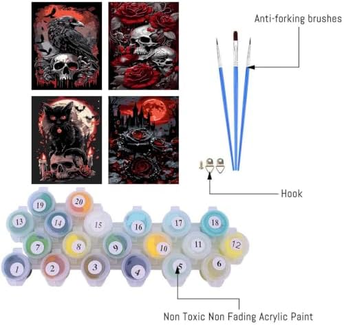 4 Pack Halloween Paint by Numbers Kit for Adults Beginner with Framed