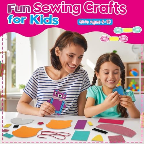 Sewing Craft Kit for Girls: DIY Felt Sewing Kit for Kids Ages 5-10, 7 Fun Projects with Stuffed Animals & Pillows, Learn to Sew Kit for Beginners, Ideal for Christmas & Birthday, Arts & Crafts Ideas