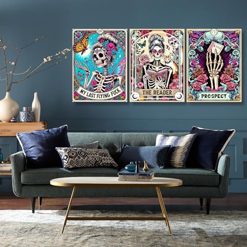 LWZAYS 6 Packs DIY Skull Diamond Painting Kits for Adults, Halloween Skull Tarot Diamond Art Kits for Beginners, Full Round Dots Diamond Arts and Crafts for Home Wall Decor Gifts(12x16 inch)