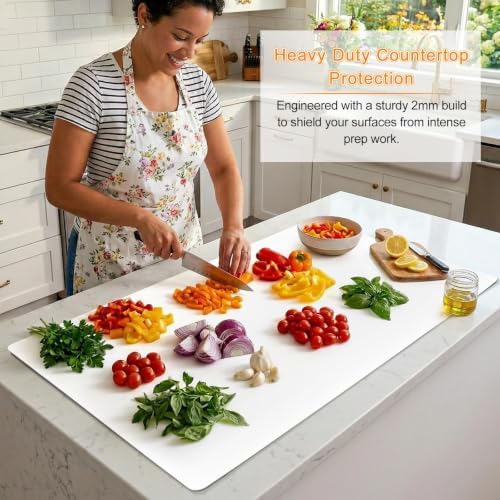34.6" x 23.6" Cutting Mat for Countertop Protection 2MM Polypropylene Flexible Cutting Board, Non-Slip Kitchen Prep Surface for Rolling Dough, Meat Processing & Crafting (1 Pcs, White)