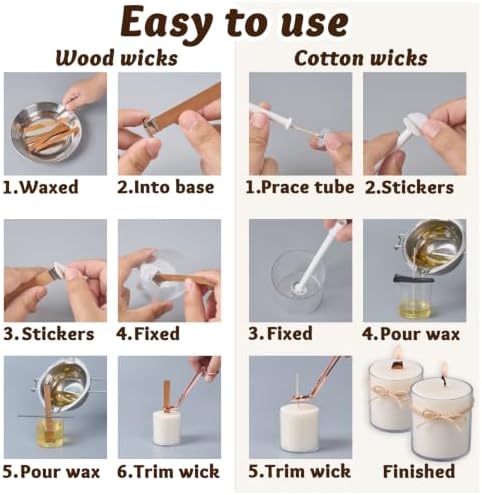 Candle Wicks Kit for Candle Making, 50 Wood Wicks