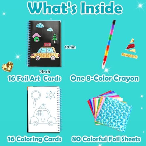 FUNNYB&G Foil Art Craft Kit for Kids, Sparkly Birthday Gift Toy for Boys | No Mess, Kids Ages 4-10 Create Sparkling Artwork, A Creative Gift for Birthdays, Holidays, Travel Activities,Screen-Free Fun