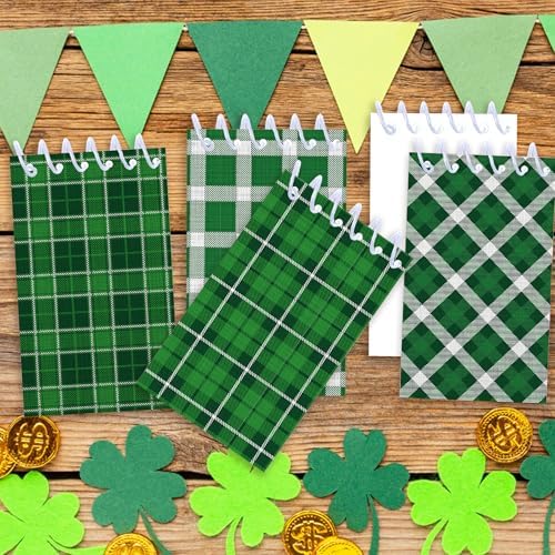 24Pcs Green Mini Spiral Notebooks Green Plaid Buffalo Mini Small Notepads DIY Crafts for St. Patrick's Theme Party School Office Rewards Favors Supplies
