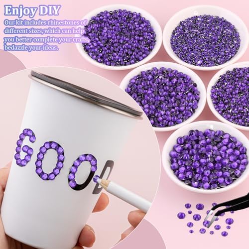 30000Pcs Dark Purple Rhinestones for Bedazzling with B7000 Jewelry Glue, Bedazzler Kit Bulk Flatback Gems, Resin Rhinestones for Crafting Crafts Clothing Shoes Nail Art Assorted Size 2/3/4/5/6mm
