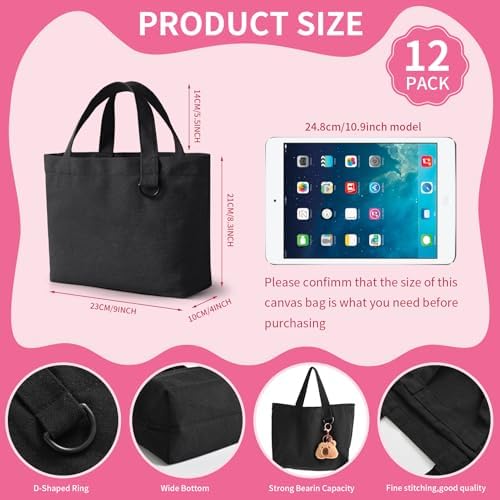 1 | 12 | 24 Pack Small Canvas Tote Bags, Mini Tote Bags Bulk for Women, DIY Blank Reusable Cute Sublimation Tote Bag