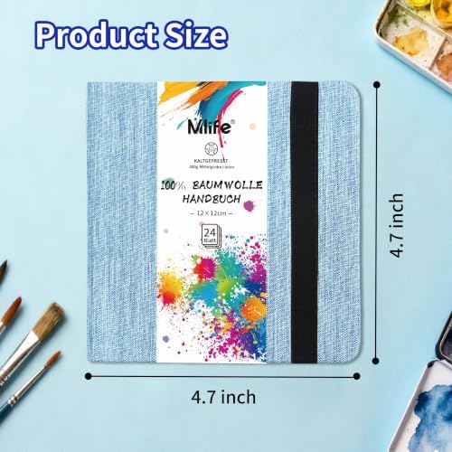 Mlife Square Watercolor Sketchbook,100% Cotton,300gsm/140lb,Acid-Free,Watercolor Journal for Artists Adults Students,4.7 * 4.7 Inches(Blue)