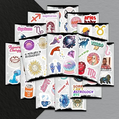 100Pcs Astrology Stickers for Water Bottle, Laptop - Zodiac Stickers - Astrology Gift, Party Decoration - Mystical Decals - Gift for Women & Men