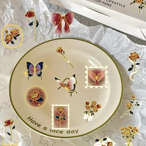 50 Pcs Rose Gold Foil Stickers Vintage Waterproof for Journals