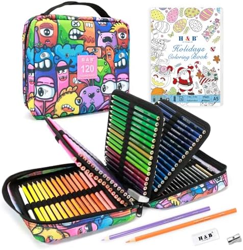 H & B Art Supplies, 120Pack Drawing Supplies for Adults, Color Kit with Holiday Drawing Book, Coloring Book, Oil-Based Coloured Pencils for Artists