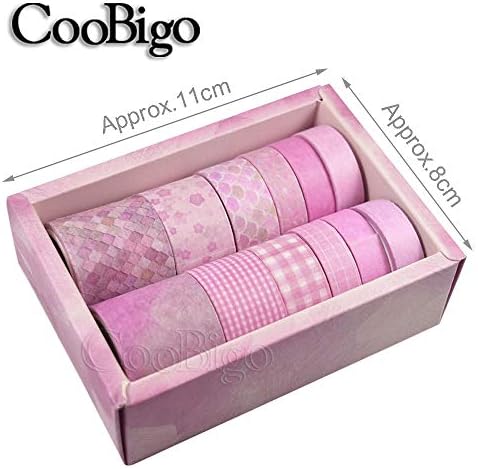 CooBigo Washi Tape Set, 12 Rolls 4 Size Decorative Masking Washi Tapes for Craft, Scrapbook, DIY, Planners, Gift Wrapping (Cherry Blossom Party)