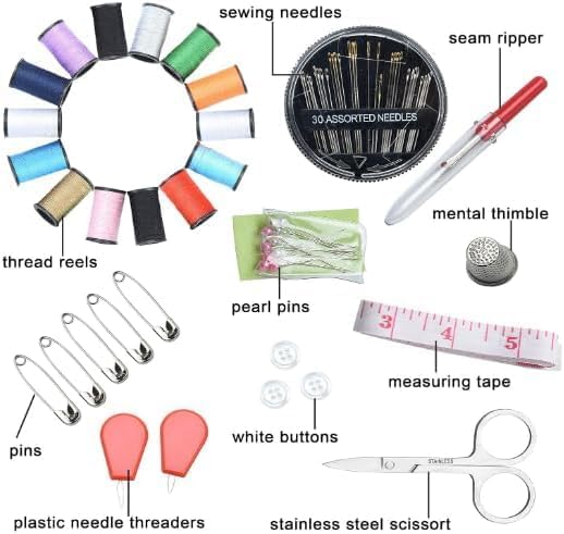 SOLASTA Mini Sewing Kit for Travel & Adults - Small Portable Basic Sewing Kit for Beginners, Camping, Emergency & Clothing Repair - Premium Black Case with Scissors, Threads, Needles & Seam Ripper
