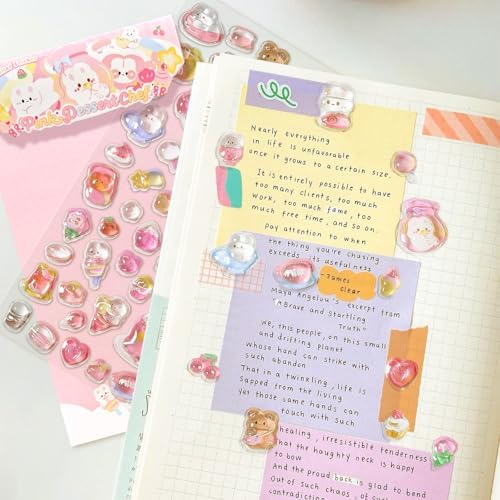 Cute 3D Relief Epoxy Stickers, Pink Dessert Chef Theme Glitter Stickers, Kawaii Bunny Bear Puffy Stickers for Scrapbooking, Journal, Water Bottle, Phone Case, DIY Crafts, Gifts