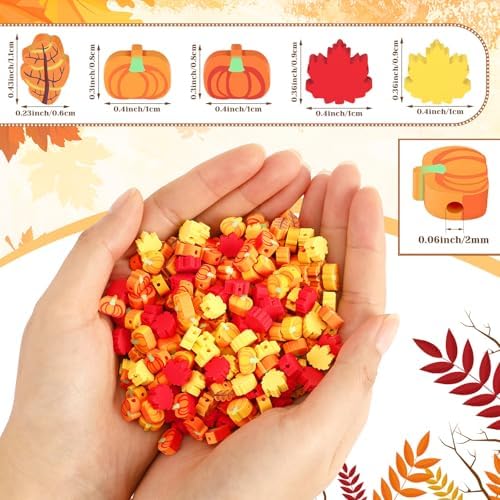300Pcs Fall Leaf Pumpkin Polymer Clay Beads for Jewelry Making