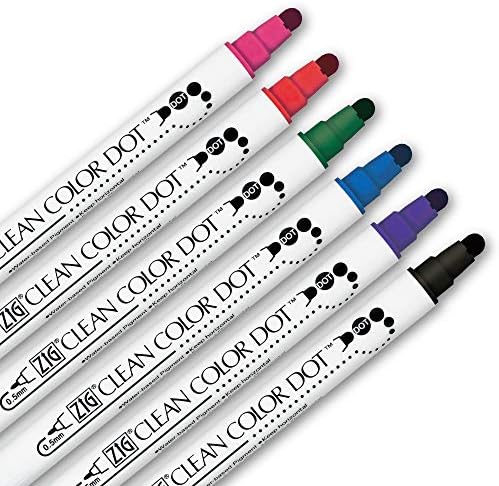 Kuretake CLEAN COLOR DOT Dual tip markers 6 colors set, 0.5mm fine tip and a flexible dot tip, for Journals, Crafts, Illustration, Lettering, Planners, for Adult, Kids, Made in Japan
