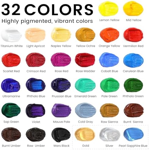 ARTALLY Acrylic Paint Set for Adults & Kids, 69 Pcs Canvas Painting Kits, 32 Colors Acrylic Paint (22ML),Table Easel,Brushes,Canvas, Art Painting Supplies Kit for Students,Artists,Beginners
